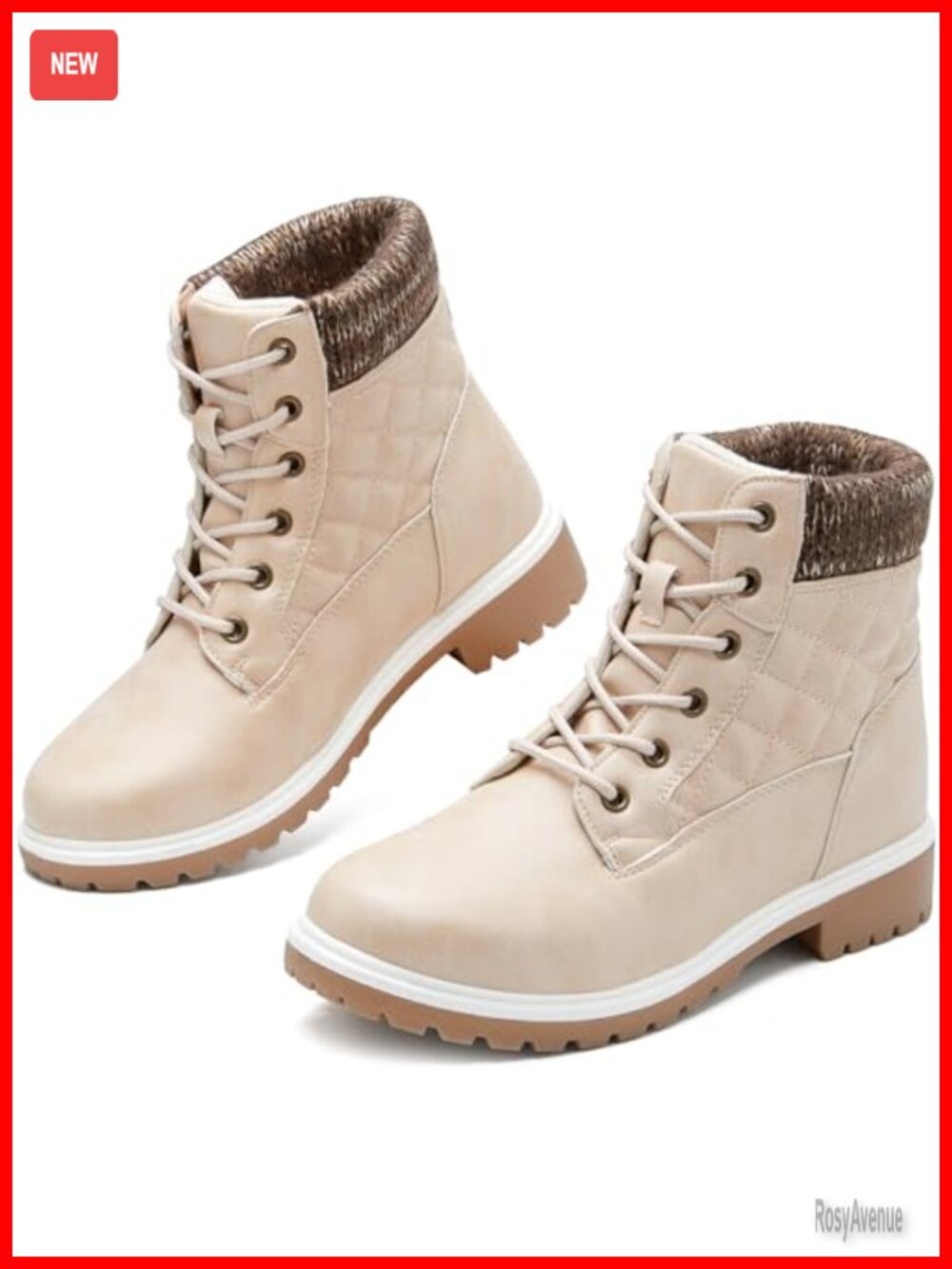 Waterproof Faux Leather Combat Boots Lace Up Non Slip Winter Ankle Boots